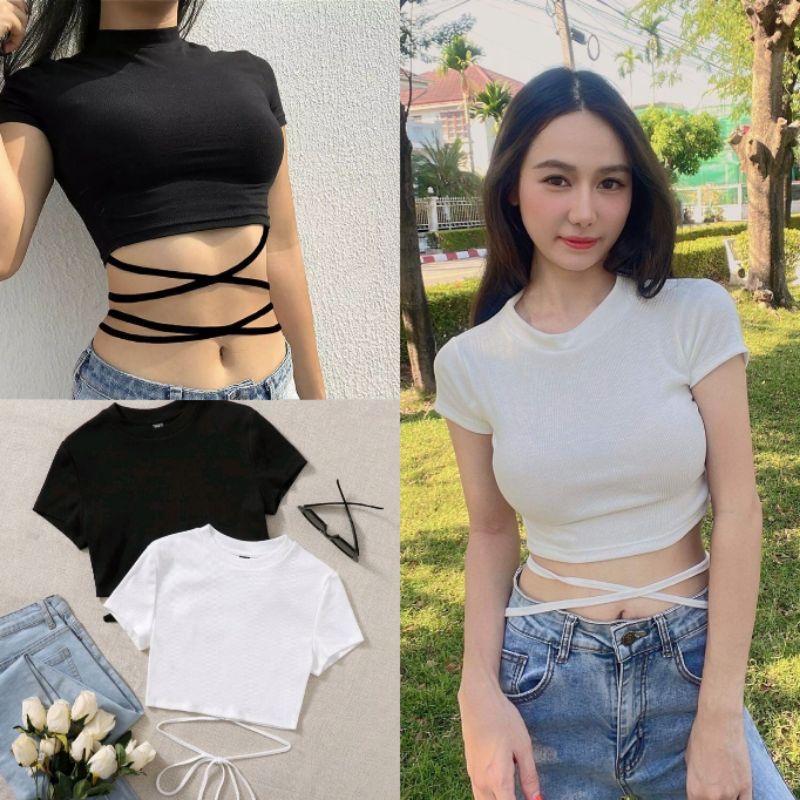 Pumpuy888 RICH เสื้อครอปนมโต ผูกเอว สายฝอ งานยอดฮิต (เนื้อผ้าเรย่อน)