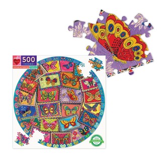 eeBoo Vintage Butterflies 500 Piece Round Puzzle - จิ๊กซอว์รูปผีเสื้อวินเทจ แบบ 500 ชิ้น