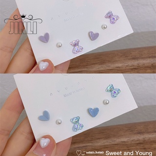 ชุดต่างหูสตั๊ดรูปหัวใจประดับมุกน่ารัก 6 ชิ้น/ชุดสําหรับผู้หญิง