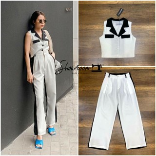 Showroom Brand : Black&amp;White Series Co ord set  เซ็ตเสื้อแขนกุดปกเชิ้ต+ กางเกงขายาว