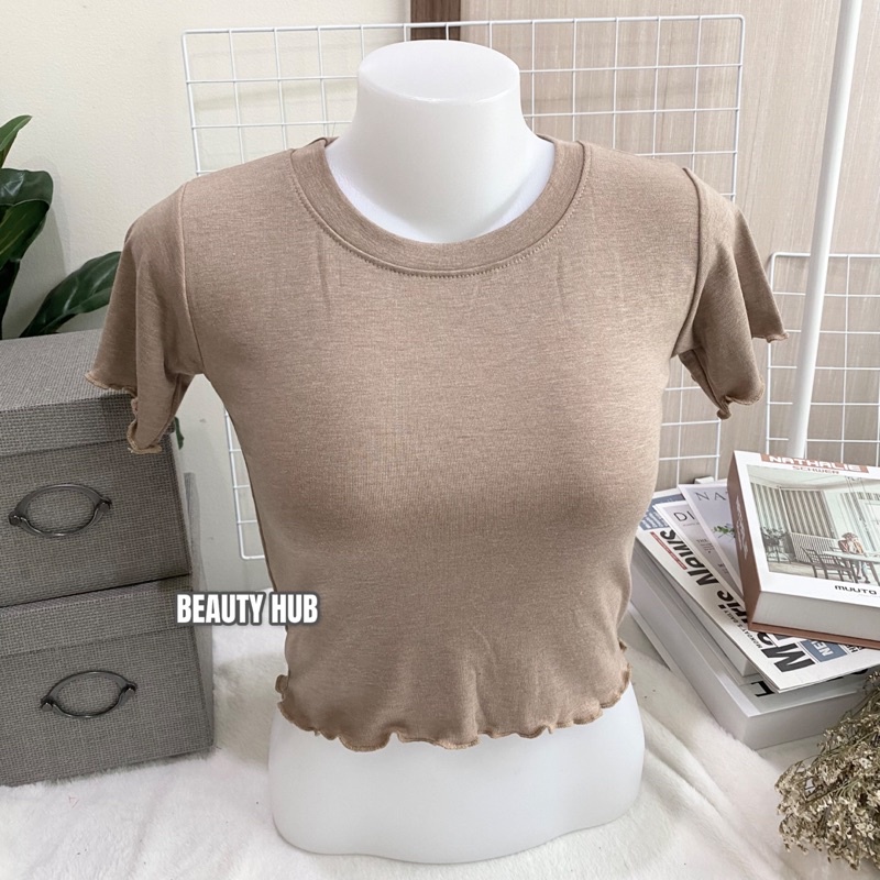 [016] เสื้อครอป คอกลม แขนหยัก ชายเสื้อหยัก ครอปเก๋ ผ้ายืดใส่สบาย ราคา ถูกที่สุด ดีลบีเคเค แกลเลอรีภาพที่ 4