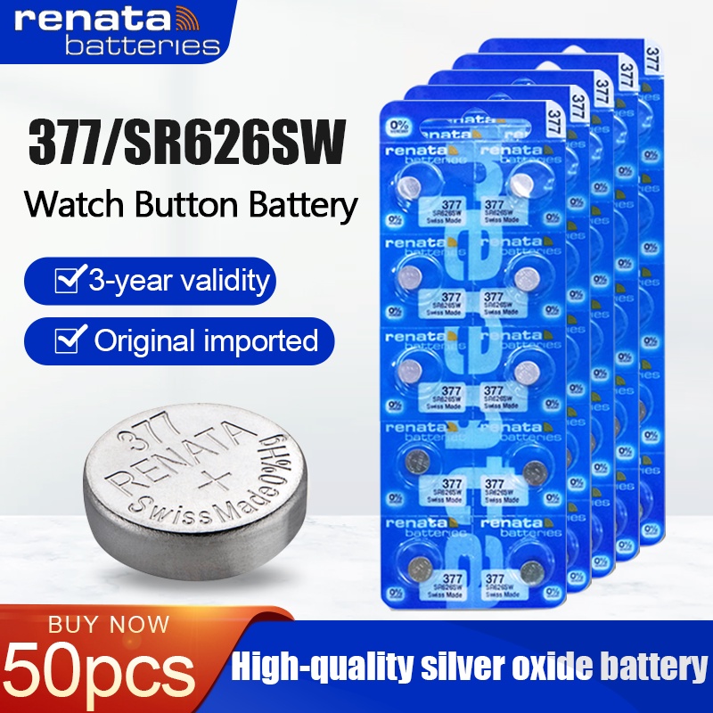 50PCS Original Renata 377 SR626SW AG4 LR626 SR66 V377 Button Coin Cell 1.55V Silver Oxide Battery Fo