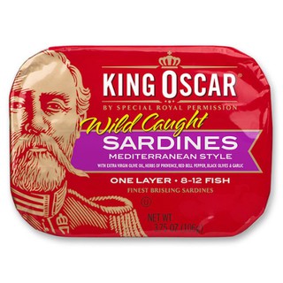 คิงออสการ์ ปลาซาดีนในน้ำมันมะกอกแบบเมดิเตอร์เรเนียน 106 กรัม - King Oscar Sardines Mediterranean Style 106g