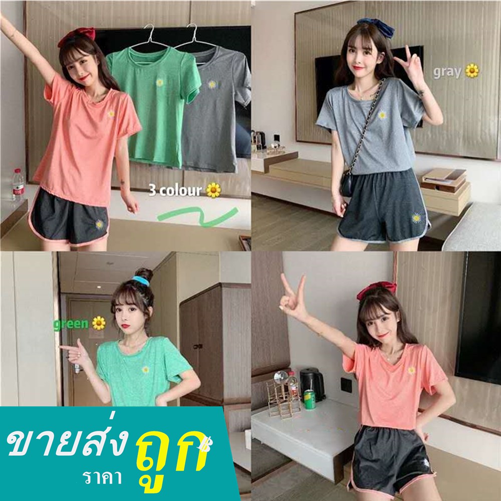 ชุดออกกําลังกาย เป็นชุด (เสื้อ+กางเกง)  ผ้านุ่ม ยืดได้ดี ใส่สบาย  แฟชั่นสุดฮิต   (302#)