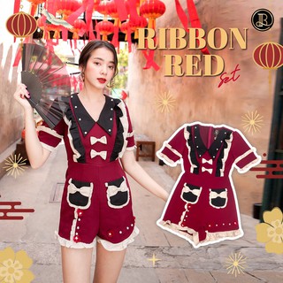 BLT BRAND การันตีเสื้อผ้าแบรนด์แท้ จั๊มกางเกงสีแดงตัดสีดำ RIBBON RED