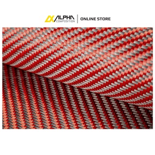 ผ้าคาร์บอน เคฟลาห์ ดำ แดง ลาย 2 245 กรัม 100x150 ซม. Alpha