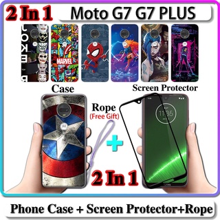 2 IN 1 เคส Moto G7 G7 Plus พร้อมกระจกนิรภัยกันรอยหน้าจอโค้งเซรามิก LOL และฮีโร่