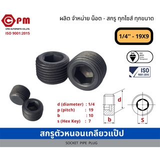 สกรูตัวหนอน เกลียวแป๊ป 1/4 - 19x9 [SOCKET PIPE PLUG]