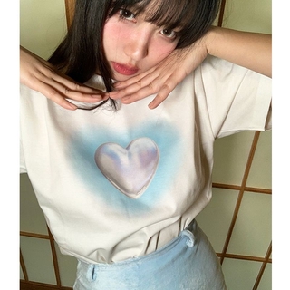 พร้อมส่ง # 🐥🧐2021 millennial style hot girl baby blue love print short-sleeve T-shirt Loose all-match top ins tide