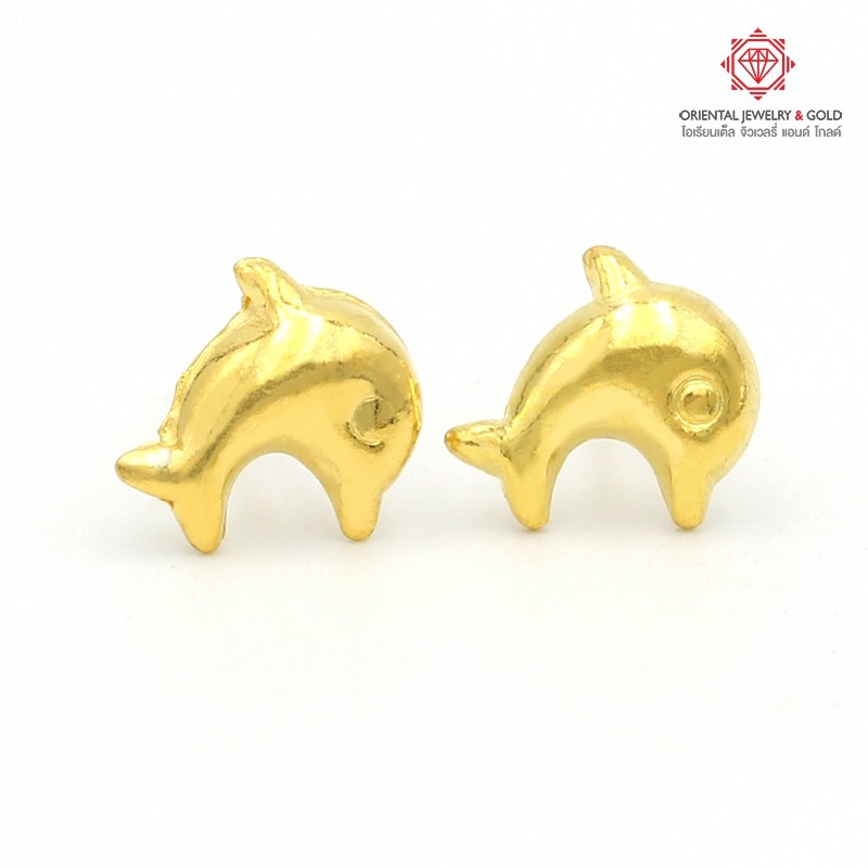 [ผ่อน 0%] OJ GOLD ต่างหูทองแท้ นน. 1 กรัม 96.5% โลมา ขายได้ จำนำได้ มีใบรับประกัน ต่างหูทอง ต่างหูทองคำแท้