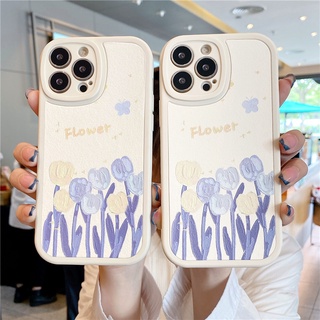 เคสโทรศัพท์มือถือหนัง ลายดอกทิวลิป สีม่วง สําหรับ OPPO A16 A3S A5 A31 A5S A12E A7 A12 F9 F11 A53 A95 A74 A54 A33 A9 2020 A15 A15S A52 A92