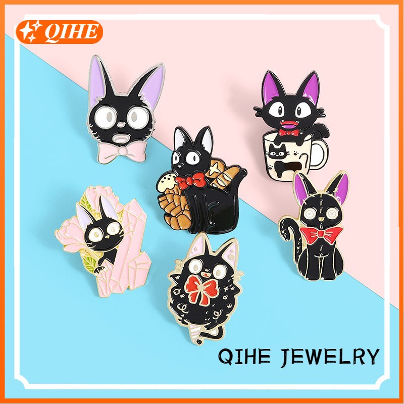 6 Style Kawaii Kiki's Delivery Service Cartoony Lapel Hard Enamel Pins Bag Lapel Pin Cartoon Badge Jewelry Gift for Kids Friends