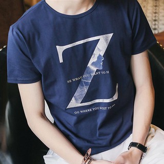 เสื้อยืดผู้ชาย คอกลม แขนสั้น สกรีน Z (สีน้ำเงิน) รหัส MSZO104