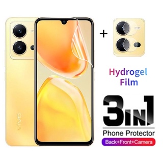 3in1 ฟิล์มไฮโดรเจลนิ่ม Tpu ใส กันรอยหน้าจอ หลัง กันรอยเลนส์กล้อง สําหรับ Vivo V25 Pro V25e V25Pro Y35 Y22 Y22s 2022 4G 5G