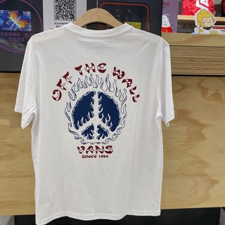 2023 ใหม่ เสื้อยืดแขนสั้น พิมพ์ลายเปลวไฟ VANS VN0A48AXBLK A48AXWHT สําหรับผู้ชาย