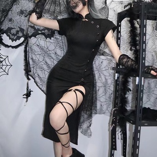 [GOTH] ชุดเดรสกี่เพ้ายาว สไตล์โกธิค สําหรับผู้หญิง 8622 (S/M/L)