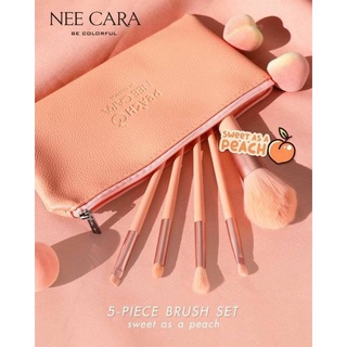 🍑 ชุดแปรงแต่งหน้า ลูกพีช 5 ชิ้น ขนนุ่ม พร้อมกระเป๋า ของแท้💯 N615 Nee Cara Brush Set 5 Pcs.