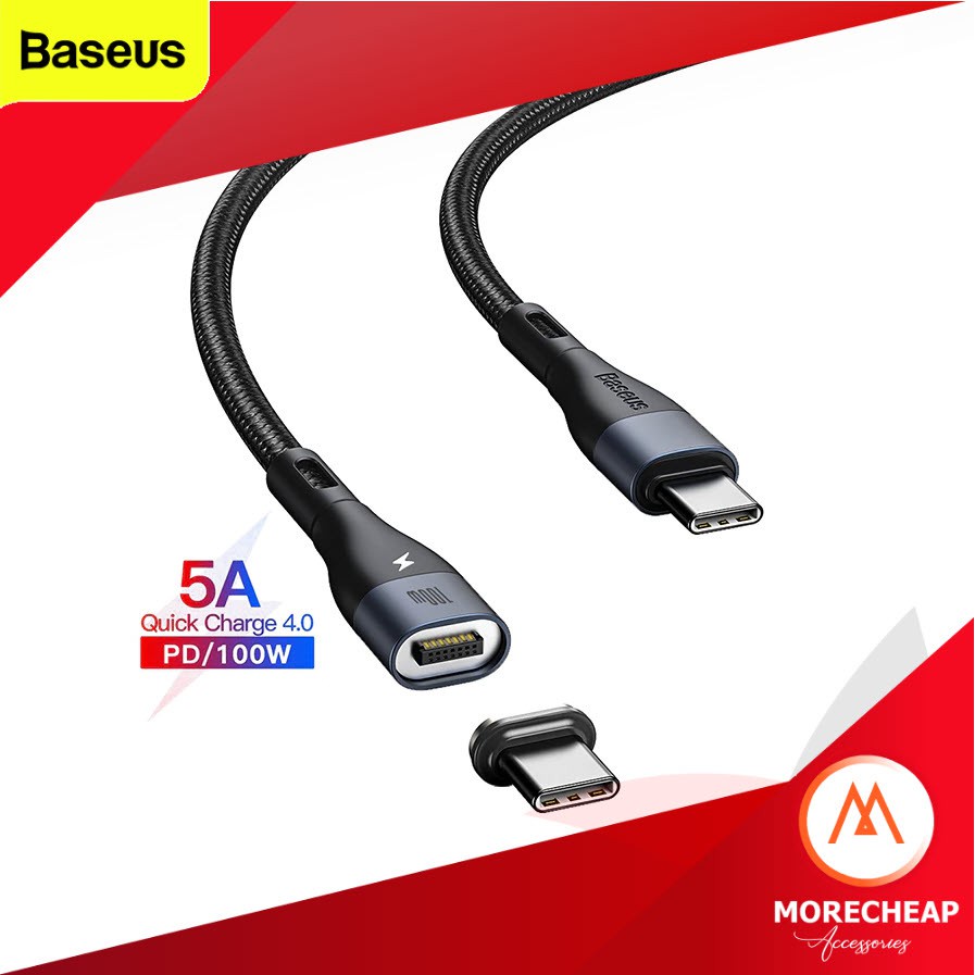 การชาร์จ 🔥ถูก/แท้🔥Baseus สายชาร์จแม่เหล็ก USB-C PD 100W QC3.0 สายถัก ชาร์จเร็ว Type-C to Type C มี E