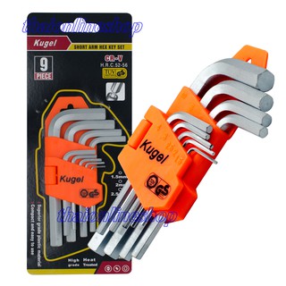KUGEL ประแจแอล ประแอลหกเหลี่ยม ประแจแอลสั้น9ตัวชุด ชนิดมิลขนาด 1.5mm.-10mm.