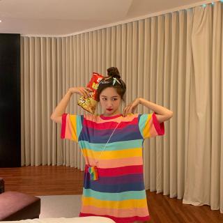 รุ้ง🌈🌈ลายแขนสั้นเสื้อยืดผู้หญิงเสื้อและส่วนยาวน้ำ