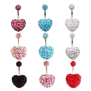 MELEN Heart Belly Bar Dangly Bar ปุ่ม Multi Crystal Body Piercing