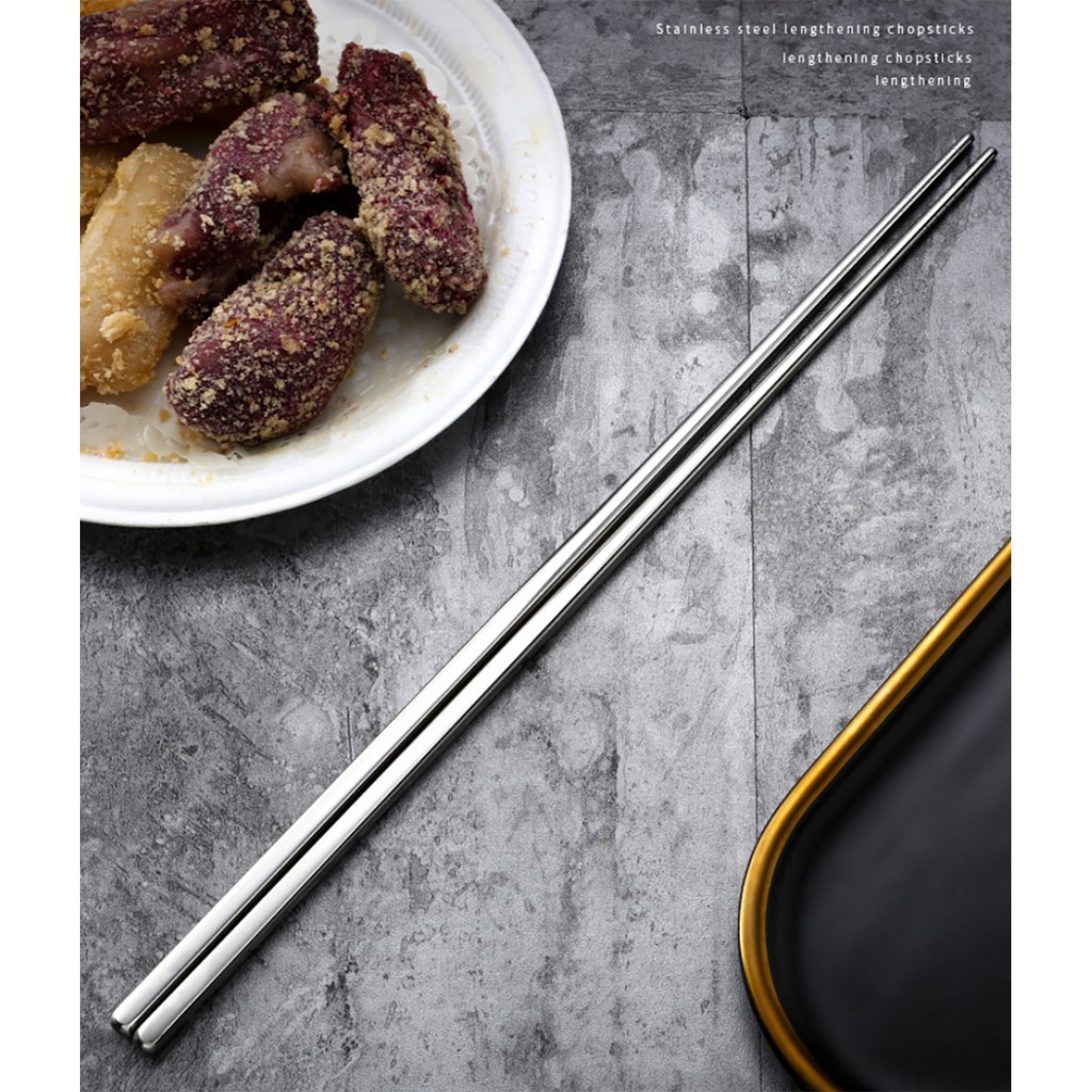 HOMEBERG 1คู่ ตะเกียบ แบบยาว สำหรับทำอาหาร สแตนเลส ยาวพิเศษ ขนาด14นิ้ว สำหรับทำอาหารใช้ได้กับทุกกระทะ