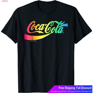 เสื้อยืดผ้าฝ้ายพิมพ์ลายแฟชั่น SKTT1 เสื้อยืดแขนสั้น Coca-Cola Retro Rainbow Gradient Logo Graphic T-Shirt Short sleeve T