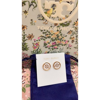 พร้อมส่ง 🔥SALE 1899🔥ต่างหู Tory Burch Split Circle Enamel Stud Earring สีขาว อะไหล่ทอง วิ้งๆ สวยหรูดูเด่นมาแต่ไกล