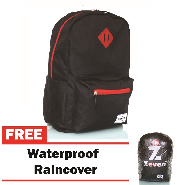 MERAH Zeven Backpack - Black Red (Free Raincover) - School Bag