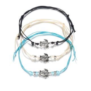 Fashion Turtle Charm Bracelet Handmade Jewelry Rope String Lacing Adjustable Lucky Bracelet Black White Wax For Women Children