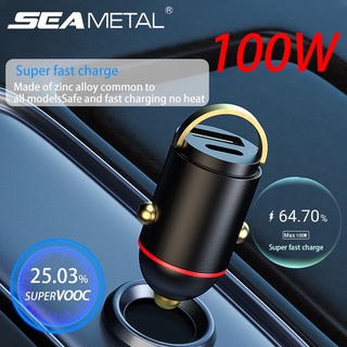 SEAMETAL 100W Mini ที่ชาร์จในรถ ชาร์จเร็วสุด PD QC3.0 Type C USB พอร์ตคู่ 12V 24V สากล ที่ชาร์จโทรศัพท์มือถือ สายชาร์จเสริม ไม่จำเป็น Car Charger Super Fast Charging