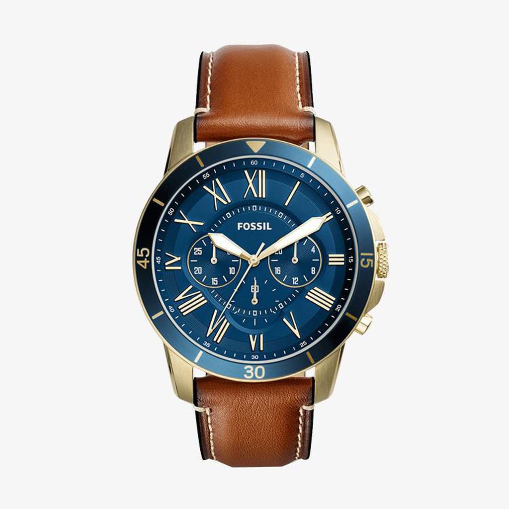 Fossil นาฬิกาข้อมือผู้ชาย Grant Blue Dial Brown รุ่น FS5268