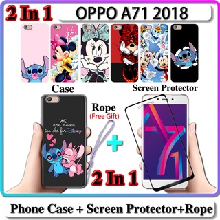 2 IN 1 เคส OPPO A71 2018 เคส พร้อมกระจกนิรภัย โค้ง เซรามิก ป้องกันหน้าจอ การออกแบบสติตช์ และมินนี่