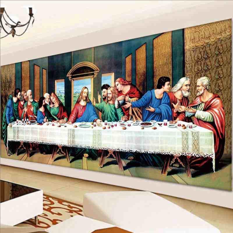 QIANZEHUI, Diamond Embroidery,Round Diamond The Last supper Jesus Full rhinestone 5D Diamond painting cross stitch