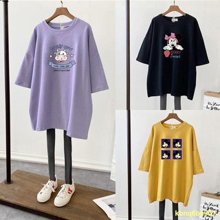 🌸พร้อมส่ง🌸เสื้อยืดสตรีมีครรภ์เกาหลีแฟชั่นใหม่ 2021 ผ้าฝ้ายแท้หลวมกลางความยาวแขนสั้นเสื้อยืดผู้หญิงด้านบน