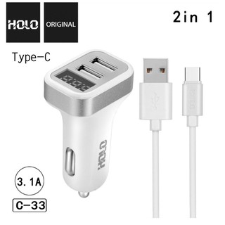 ที่ชาร์จในรถของ Car Charger Holo C-31 2in1 2USB หัวชาร์จโทรศัพท์ในรถ หน้าจอLCD ดิจิตอลแสดงตัวเลข ของแท้ 100% มีประกัน