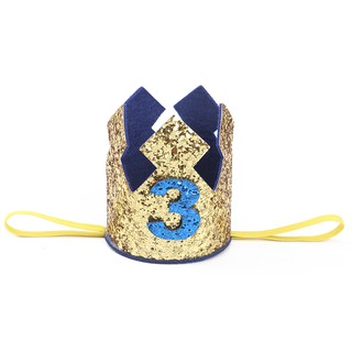 Blue Gold Boy First Birthday Hat Glitter  Princess Crown Number 1st 2 3 Year Old Party