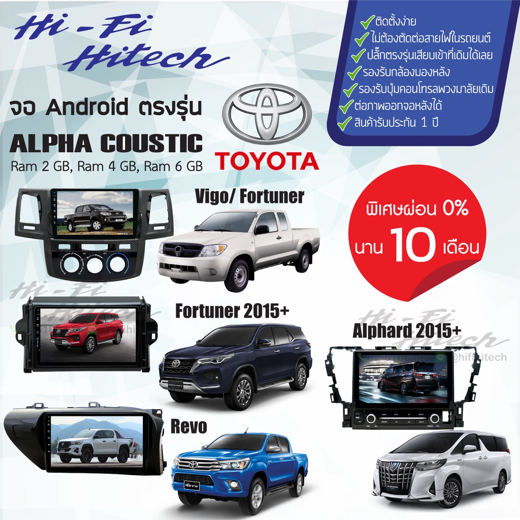 ผ่อน0%บัตรเครดิต จอAndroid สำหรับรถ Toyota(1) เลือกรุ่นได้เลย ALPHA COUSTIC จอแอนดรอย์อัลฟ่าคูสติก เครื่องเสียงติดรถยนต์