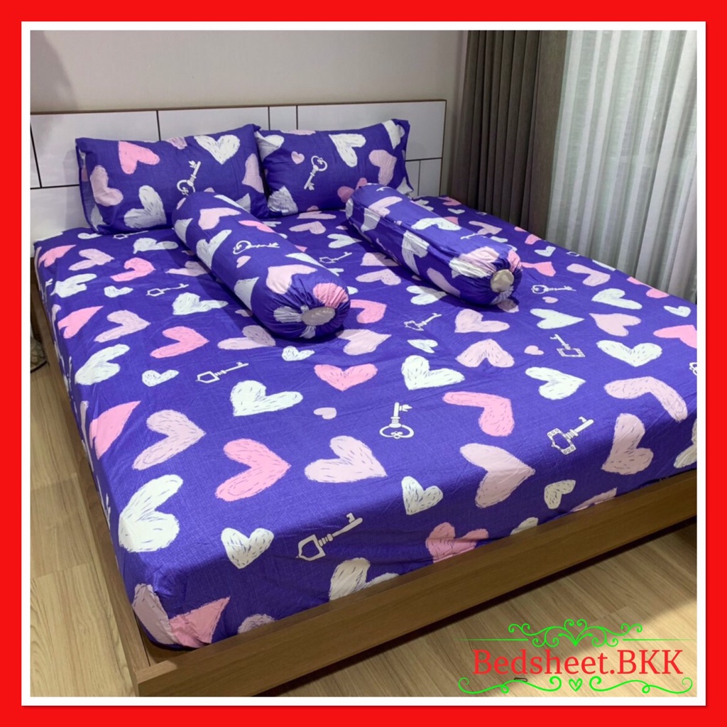 EasyHome ผ้าปูที่นอน ลายหัวใจสีม่วง 🍀มีขนาด 6ฟุต / 5ฟุต / 3.5ฟุต 🍀เนื้อผ้านิ่ม สบายๆ ไม่ร้อน 60271.