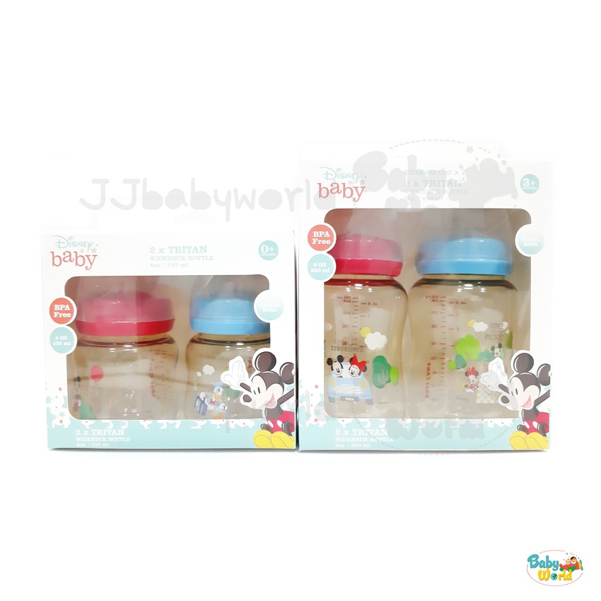 ขวดนม สีชา Disney Baby คอกว้าง แพค 2 ขวด 4 / 8 ออนซ์ ลายมิกกี้ มินนี่