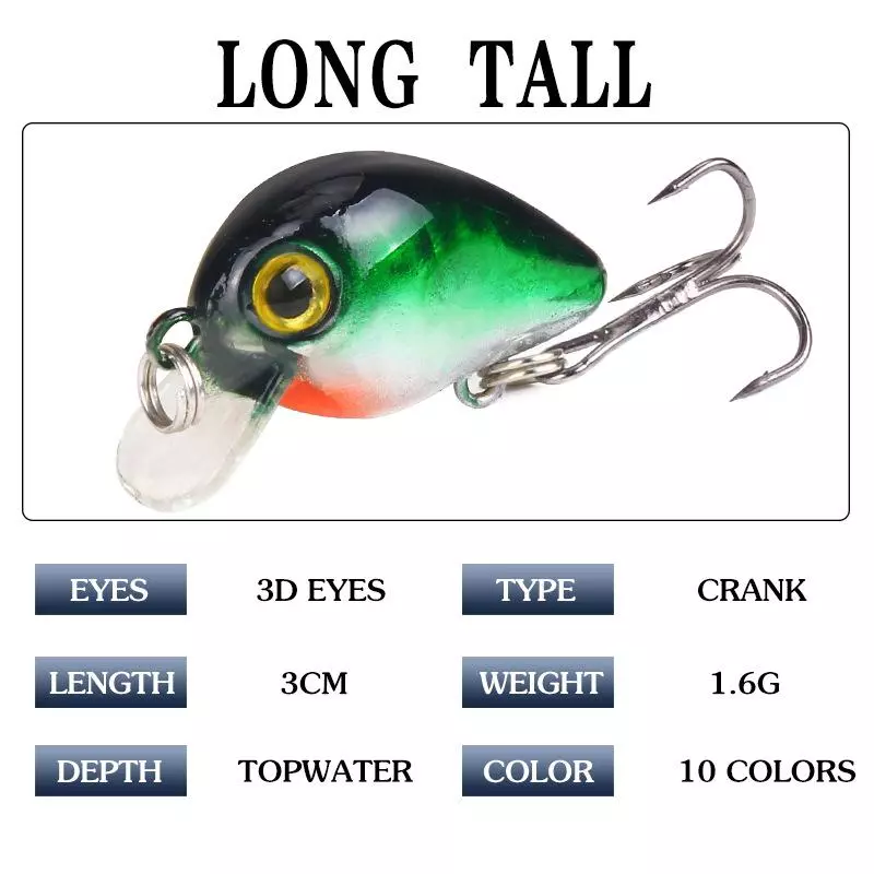 อุปกรณ์ตกปลา ตกปลา เหยื่อปลา เหยื่อปลอม ตะขอ เหยื่อปลานิล Mini Minnow Lure ตกปลาช่อน ปลอมตกปลา CrankSet Plastic Bait รอกตีปลอม CrankBait 1PCS 3cm/1.6g เหยือตกปลา