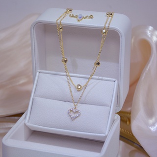 เครื่องประดับแฟชั่นสตรีสร้อยคอทองชุบ 14K หลายชั้นสไตล์เกาหลี