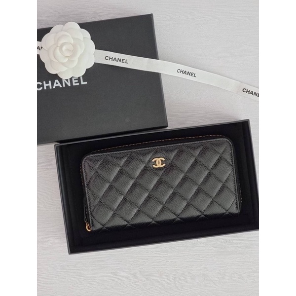Chanel Zippy wallet Black caviar ghw holo 30xx Fullset copy rec. ราคา 48,500  บาท