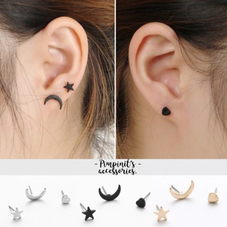 📬 พร้อมส่ง : ⭐️💛🌙 ต่างหูเซ็ท 3 ชิ้นลายดวงดาว,หัวใจและพระจันทร์ | 3 Pieces Star, Heat And Moon Stud Earring Set.