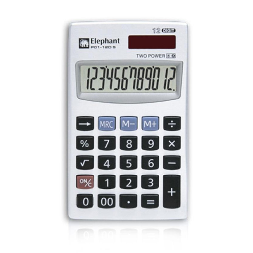 ELEPHANT Portable Calculator เครื่องคิดเลขพกพา #P01-12D S มาพร้อมกับปลอก (ประกันศูนย์ 1 ปี)