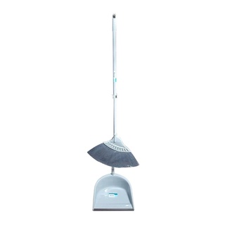 ที่โกยผงพลาสติกพร้อมไม้กวาดในล่อน ขนาด 40 x 32 x 100 ซม. สีเทา ไม้กวาด ที่โกยผง Plastic dustpan with broom in the bale,