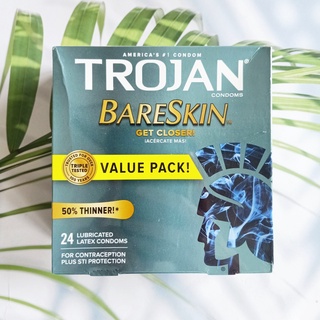 โทรจัน ถุงยางอนามัย TROJAN™ BARESKIN™ Lubricated Condoms  3, 5,10 or 24 Pieces รุ่นบางเฉียบ ใส่เหมือนไม่ใส่! 52-54mm