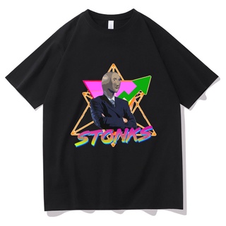 เสื้อยืดคอกลมเสื้อยืดแขนสั้นลําลอง ผ้าฝ้าย 100% พิมพ์ลาย Stonks Surreal Memes แฟชั่นสําหรับผู้ชายS-5XL