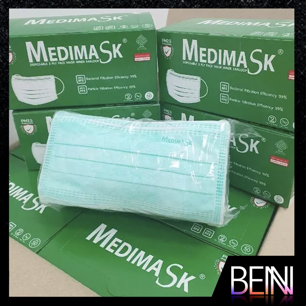 เกรดการแพทย์ 3ชั้น 50ชิ้น Medimask for Medical Use หน้ากากอนามัย เมดิแมส- [[ Medimask-สีเขียว ]]