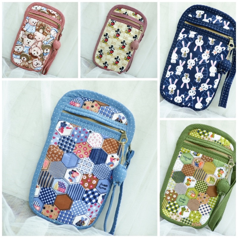 P004_กระเป๋าใส่โทรศัพท์ ทรงตั้ง 19.5*11ซม. สายสั้นใส่มือถือ ip15,16, 17 ทุกรุ่น มีซิปหน้า